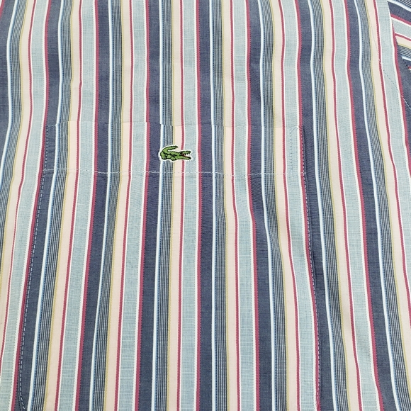 Lacoste Long Sleeve Mens 44  Button Up Dress Shirt Pinks Grays Striped Cotton - Picture 5 of 12
